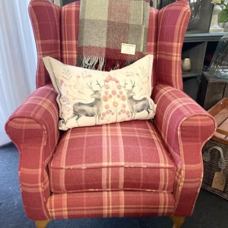Denbigh Chair in End of Line Laura Ashley Highland Check Cranberry Fabric