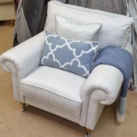 Kingston Arm Chair in End of Line Laura Ashley Elmore Check Silver Fabric