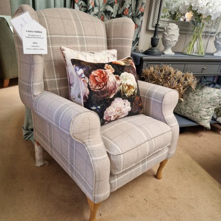 Denbigh Chair in End of Line Laura Ashley Highland Check Natural Fabric